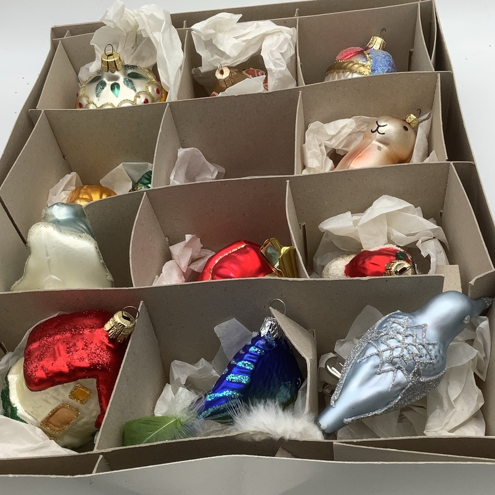 Twelve Piece Bridal Tree Glass Christmas Ornaments Set